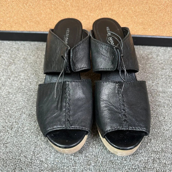 Kelsi Dagger Brooklyn Women's Leather Clog Wood Platform Heeled Sandal 9.5 - Picture 2 of 7